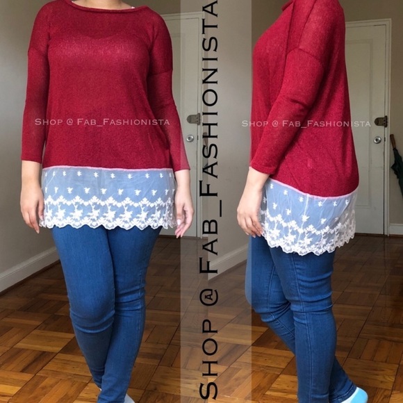 Tunic Sweater with lace size Large Red - Picture 2 of 3